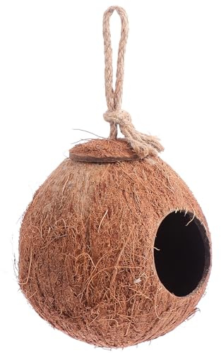 TEHAUX Hängender Vogelfutterspender aus Kokosnuss für Vögel und Kleintiere Geschütztes Nest für Vorgarten und Fotorequisite Geeignet