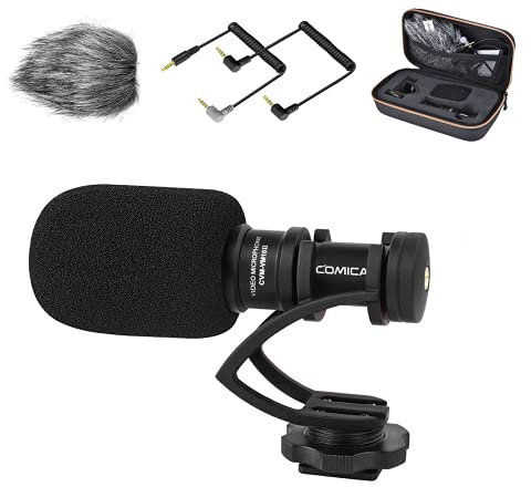 COMICA Kamera Mikrofon, CVM-VM10II Video Shotgun Mikrofon Cardioid Richtmikrofon für Canon Nikon Sony Fuji Panasonic DSLR-Kamera, Camcorder und Smartphone - mit 3,5mm TRS/TRRS Cables und Wind Muff