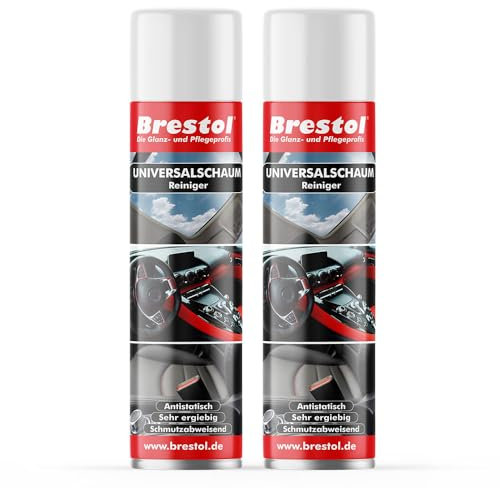 Brestol Autoreiniger 2x 400 ml Sprühdose - Universalreiniger Schaum Glasreiniger Scheibenreiniger Spiegelreiniger Fensterreiniger Reinigerschaum Universalschaum