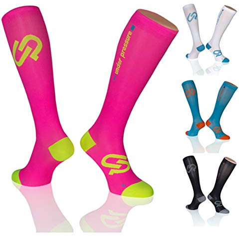 under pressure SPORT KOMPRESSIONSSTRUMPF ULTRALIGHT (Kompression: 20-22mmHg) Höchste Qualität-Made in Germany! (neon pink, Gr. 43-46 (Wadenumfang: 32-42cm))