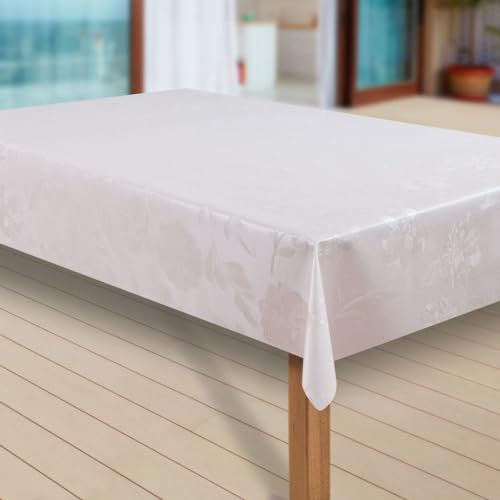 laro Wachstuch-Tischdecke Abwaschbar Garten-Tischdecke Wachstischdecke PVC Plastik-Tischdecken Eckig Meterware Wasserabweisend Abwischbar GAE, Muster:Dhalia Creme, Größe:130x200 cm