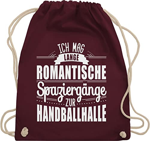 Turnbeutel Rucksack - Handball WM 2023 Trikot Ersatz - Ich mag lange romantische Spaziergänge zur Handballhalle - Unisize - Bordeauxrot - turnsack sprüche sporttasche geschenke stoff baumwolle