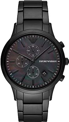 Emporio Armani Orologio Uomo, movimento cronografo al quarzo, cassa in acciaio inossidabile nero 43 mm con bracciale in acciaio inossidabile, AR11275