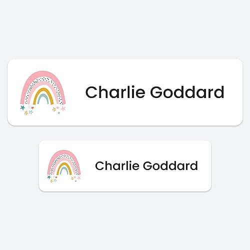 50 x No Iron Medium Personalised Stick On Waterproof Washable Name Labels Great for Clothes, School Uniform, Equipment, Shoes and Much More. School, Nursery, Day Care, Hospital - Chasing Rainbows