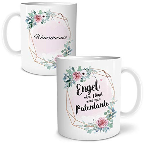 OWLBOOK® Personalisierte Geschenke für Frauen Tasse Personalisiert Name Engel Patentante Tasse mit Spruch Geschenke Geschenkideen für Mama zum Geburtstag Keramik 300 ml