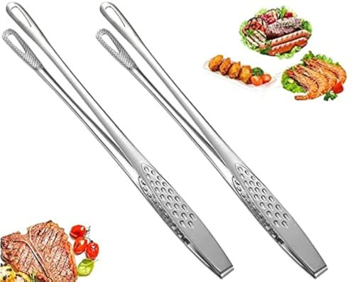 Hemoton 2 pcs Stainless Steel Food Tongs Japanese Style Multifunction Cooking Tongs Kitchen Serving Tong Barbecue Clamp for Grill Steak Fried Fish