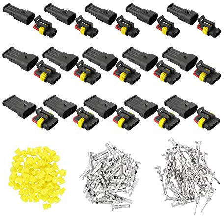 YIXISI 15 Set Imperméable à l'eau Connecteur, Terminal Plug Prise Kit, Terminaux Fiche Prise de Courant, Électrique Prise Mâle et Femelle (2 Broches × 5, 3 Broches × 5, 4 Broches × 5)