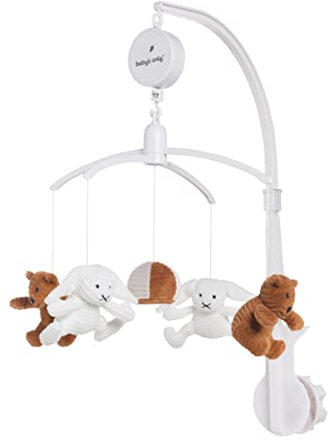 Baby's Only - Sense Musik Mobile Baby - Baby Spieluhr mit Musik - Mit Tierischen Freunden - Mobile Baby mit Musik - Leichte Befestigung - Weichem Rib Corduroy - Caramel/Kieselgrau/Weiß