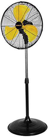Stanley - Ventilateur d'atelier 120W sur pied réglable 3 vitesses Oscillant Haute Qualité acier Grille de sécurité