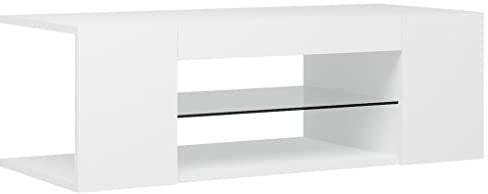 vidaXL TV Cabinet with LED Lights Hifi Stand Entertainment Centre Modern TV Unit Desk Lowboard Bedroom Living Room Furniture White