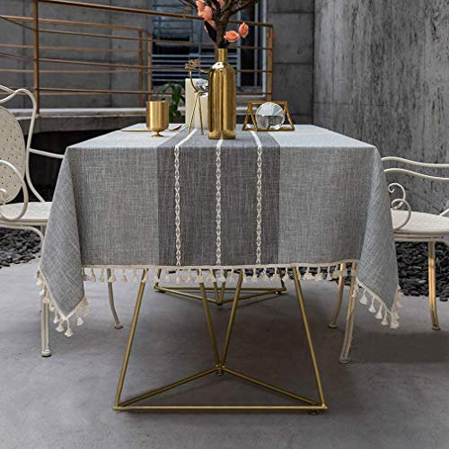 Pahajim Tischdecke Klein Moderne Einfache Tischdecke Quaste Tischdecke Baumwolle Leinen Outdoor Tischdecke abwaschbar Küchentischabdeckung für Speisetisch(Grau Streifen, 110 x 160 cm)