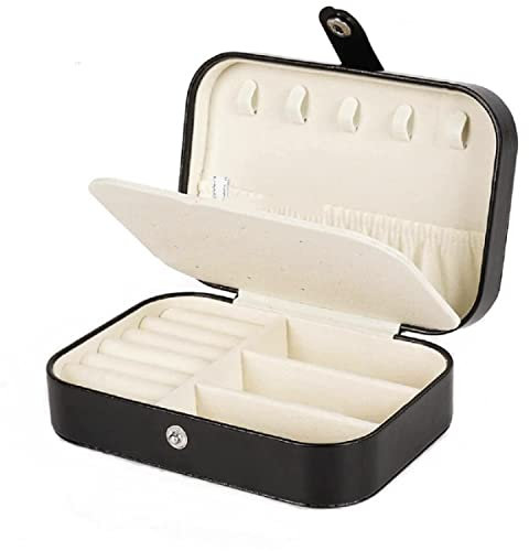 Chelory Jewellery Box Small Travel Jewellery Organiser Case for Rings Earrings Necklace Bracelets, Premium Faux Leather Jewelry Storage Holder Gift Box Girls Women, Black