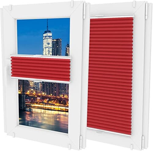 MW GROUP Plissee Ohne Bohren -Nicht-invasive Griffe - Schnelle und Einfache Installation Plissee - Rollos für Fenster Ohne Bohren - Rollos Für Fenster jeder Form(B 20cm x H 80cm,Rot)