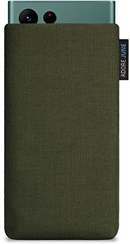 Adore June Classic Oliv-Grün Tasche kompatibel mit Galaxy S25 Ultra / S24 Ultra / S23 Ultra / S22 Ultra Handytasche aus widerstandsfähigem Cordura Stoff mit Display Reinigungs-Effekt