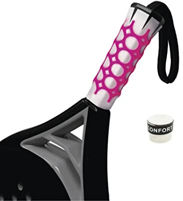 Pro Elite. Gel Grip para Pala de Padel. Es un Grip 3D Antivibraciones. Fácil colocación. Vea Video Tutorial.Fabricado en España. (Gel Grip Rosa + Over Confort)