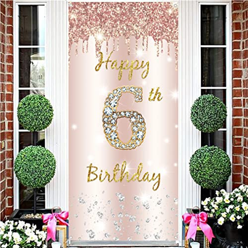 6. Geburtstag Mädchen Deko, Sechster Geburtst ag Türdekoration Roségold, Stoff Schild 6. G eburtstag Durch Hängendes Plakat, 6. Geburtsta g Hintergrund Banner Party Willkommensschild