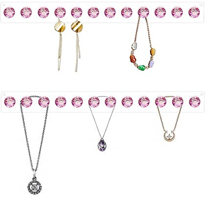 Baoswi Confezione da 2 ganci per collane in acrilico, da parete, con 12 ganci a forma di diamante, ganci per collane, regalo per ragazze e donne (rosa)