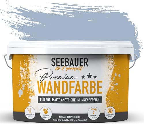 SEEBAUER diy Wandfarbe Blau 2,5L für Innen (No. 839 Luxury Passion) Edelmatte Innenfarbe Blau Grau - Blautöne sehr hohe Deckkraft - Matt, Abwaschbar und Tropffrei
