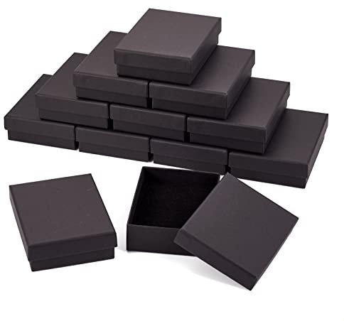 Craftdady Schwarze Kraft-Schmuckschatullen mit Deckel, 9 x 7 cm, rechteckige Geschenkbox aus Karton mit Schwamm im Inneren, für Armbandanhänger, Aufbewahrung, Präsentation, 24 Stück