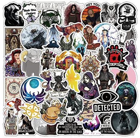 50Pcs Role -Playing Game Stickers Pack, Cool Waterproof Vinyl Stickers Decals for Water Bottle,Skateboard,Laptop,Phone,Journaling,Bumper Gifts for Adults Teens Boys Kids for Party Supply Favor Decor