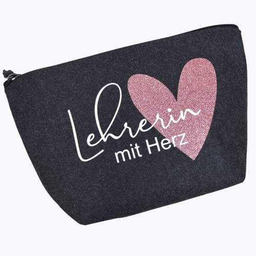 Geschenk Lehrerin mit Herz Filztasche | Herz in Glitzer | Lehrerin Geschenk Abschied | Abschiedsgeschenk für Lehrer | personalisierte Tasche aus Filz