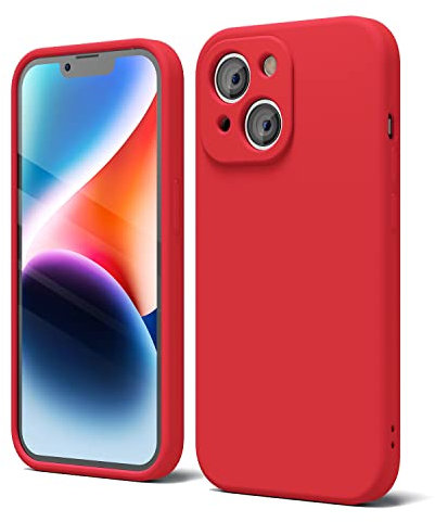 oakxco Custodia in Silicone Liquido per iPhone 14 Plus, Sottile e Sottile, in Morbido Gel di Gomma TPU, Semplice e Protettiva, Aspetto Opaco a Tinta Unita, Rosso