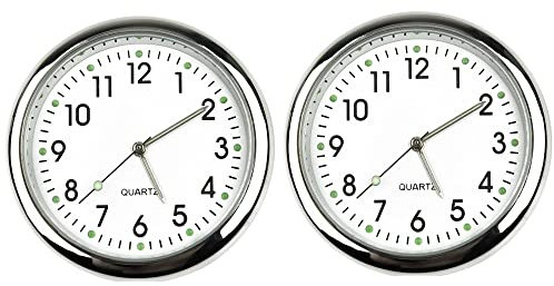 ZYNCUE 1/2 Stück tragbare Auto-Uhr, Mini-Leuchten, für Armaturenbrett, Lüftungsschlitz, zum Aufkleben, Zeituhr, Quarz-Analoguhr, Weiß