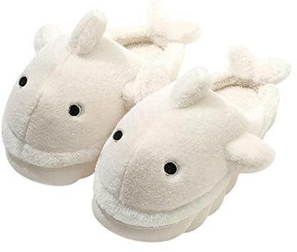 TOBILE Zapatillas de algodón Divertidas zapatillas de algodón de animales para mujer, suelas gruesas, zapatillas para el hogar, invierno, cálidas, antideslizantes, encantadoras de peluche, azul, 36 37