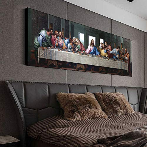 Berühmte Kunst Letztes Abendmahl von Leonardo Da Vinci Leinwand Gemälde schwarz gerahmt Wanddrucke Bilder für Wohnzimmer Dekor 31 x 77 Zoll/80 x 195 cm mit schwarzem Rahmen