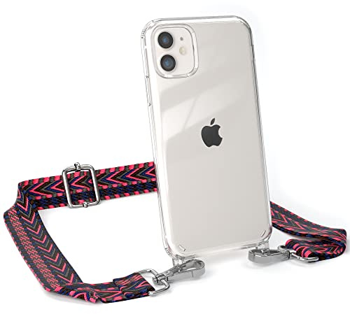 EAZY CASE Handykette - Verstellbares Taschenband kompatibel mit iPhone 11, Schulterriemen, Handykordel mit Silikon Hülle, Umhängetasche, Pink Blau Silber