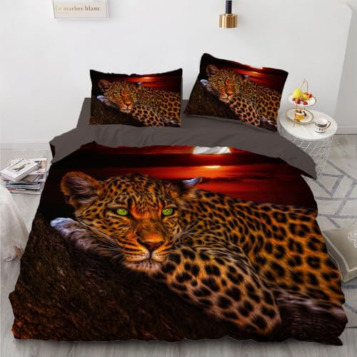 YASMENG Leoparden Bettwäsche 200x200 Leopardenmuster Gold Schwarz 3D Bettbezug Set Weich Komfort Mikrofaser Bettwäsche 3 Teilig für Geschenke Zimmer Deko mit Reißverschluss und 2 Kissenbezüge 80x80 cm
