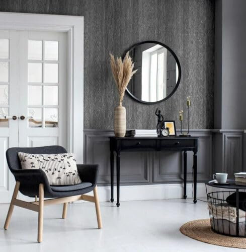 SOPHIE LAURENCE Plain Charcoal Sliver Wallpaper - Stripe Glitter Effect Textured Heavyweight Vinyl Wallpaper for Living Room Bedroom Kitchen Office Space