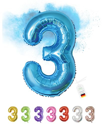 LITTLE BIRTHDAY | Zahlen Luftballon | Folienballon | Helium Gas Balloon Ballon | 101 cm | 0 1 2 3 4 5 6 7 8 9 in vielen Farben | Geburtstag | Kindergeburtstag | Deko | blau 3