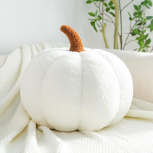 Gluhbirnen Kürbis Überwurfkissen, Kürbis Deko, Kürbiskissen Schlafzimmer Dekoration Dekoration, kürbis Kissen, Halloween deko, Partybevorzugung, 20cm, Weiß