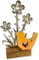 Holz und Metall Vogel orange mit Blumen 14 x 23cm Tisch-Deko Wohndekoration Aufstelldeko Vögelchen Blümchen