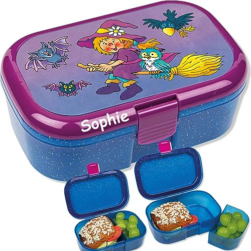 Carpeta Lunchbox * HEXE plus WUNSCHNAME * für Kinder | Brotdose mit Namensdruck | Vesperdose Schule Kindergarten