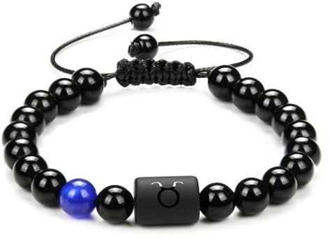 Ayoiow 16.5cm Armreif Constellation Geflochtenes Perlenarmband Schwarz Armbänder für Männer