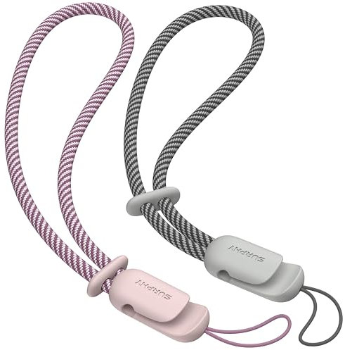 SURPHY Wrist Strap Lanyard for Phone, 2 Pack Adjustable Combination Strap Compatible with Phone, Airpods, Purse, Keychain and more, Pink & Grey