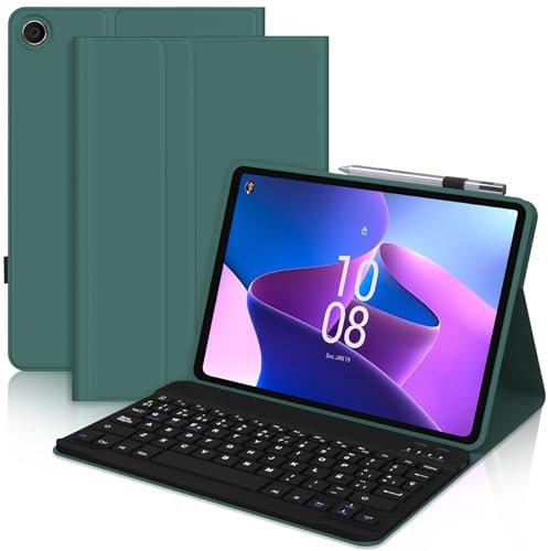 SENGBIRCH Funda con Teclado para Lenovo Tab M10 Plus 3rd Gen 10.6” - Español Ñ Teclado 10.6 Pulgadas Protectora SlimShell con Inalámbrico Magnético Desmontable Verde Oscuro