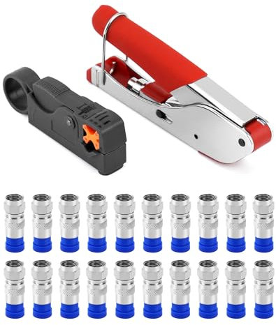 QWORK® 22PCS Coax Cable Crimping Tool Set with Stripper & F Connector Compression Tool for RG6 & TV Cables