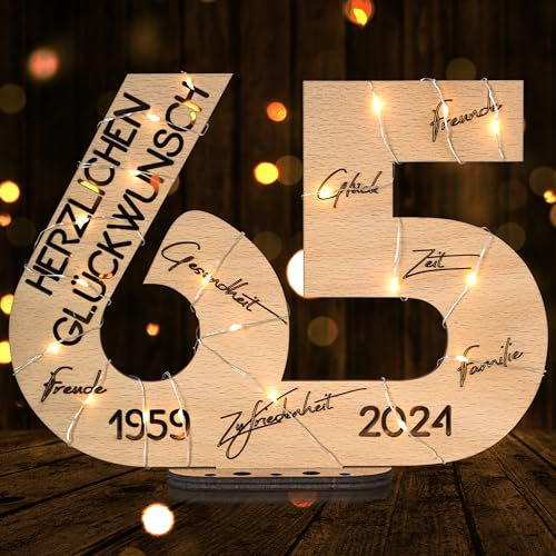 DARO Design - Holz-Schild Gästebuch - Geburtstag Jubiläum - Deko Zahlen 65 Jahre mit Jahreszahlen