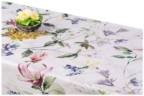 GOLDMAR Klassische Blumen-Tischdecke, Wasserabweisend, Fleckenresistente Schmutzabweisend Blumen - für Partys, Elegante Tisch Deko (140x220 cm, Zarte-Blumen-w007)