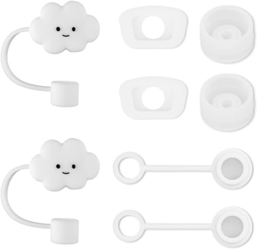 2 tapas de tapa de popote de nube blanca – Tapón de derrames de silicona para Stanley Cup 1.0 – Se adapta a 40 onzas/30 onzas – Accesorios de taza Stanley y cubierta de popote, tapas de conservación