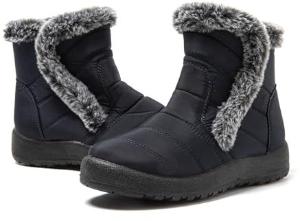 JOMIX Stivaletti Donna Invernali Stivali Bassi Pelosi Imbottiti Pelliccia Sintetica Scarpe Caldi con Pelo Comodi da Neve MD9761-3 Blu Navy, 38