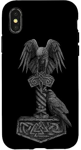 Wikinger nordische Mythologie Thors Mjolnir Odins Huginn & Muninn Hülle für iPhone X/XS