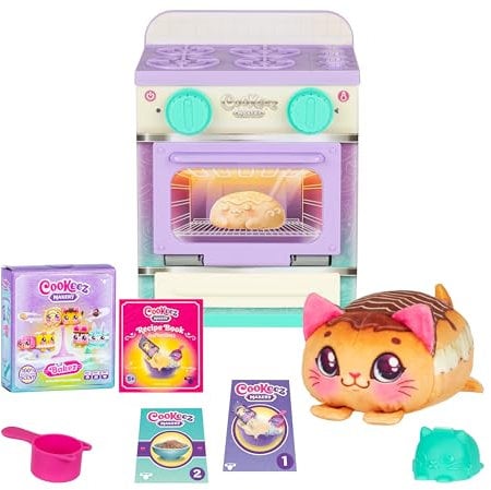 Cookeez Makery Lil' Bakez Horno, mezcla la masa y haz una mascota sorpresa perfumada en forma de un juguete de peluche deliciosamente perfumado, 6 amigos de peluche perfumados diferentes para hacer