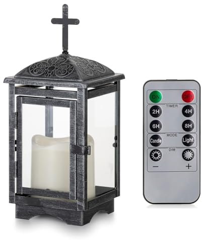 Staymoment Grablaterne Wetterfest mit LED Kerze: Friedhof Laterne outdoor Kerzenhalter Grablampe, Grableuchten Grabdeko Schwarz Metall