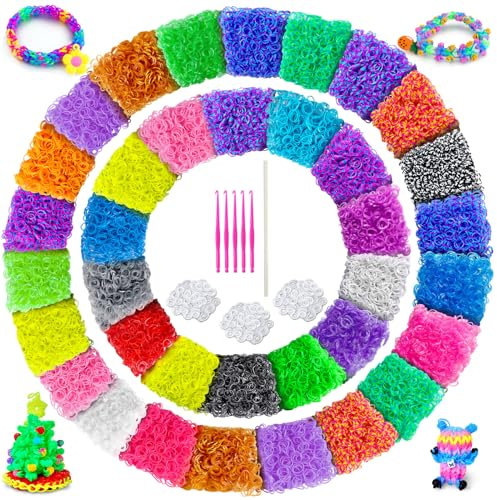 ROSHUKG 7500 Gummibänder Kit, 36 Farben Loom Bänder Nachfüllpackung Set für Mädchen Weben DIY Crafting Geschenk