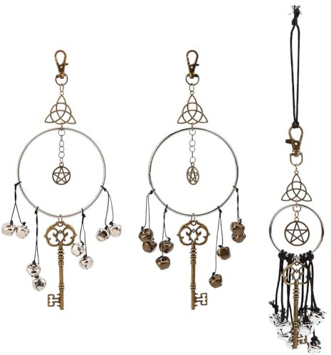 CREATCABIN 3Pcs Witch Bells Protection for Door Knob Hangers Witch Wind Chimes Wreath Handmade Hanging Witchcraft Wicca Supplies Magic Wind Chimes Iron Vintage Bell for Home Halloween Decorations