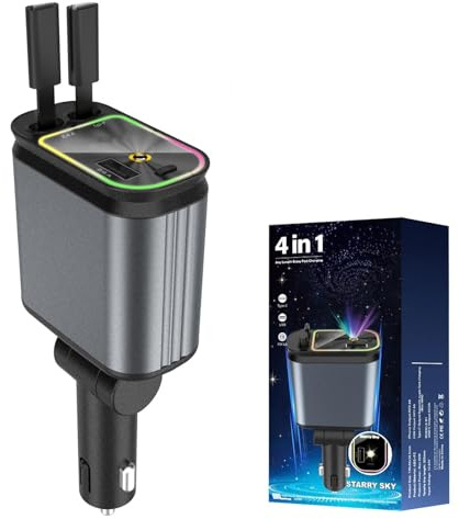 4-in-1 Retractable Car Phone Charger & Starry Stars Projector with LED, Fast-Charging USB-C Cable